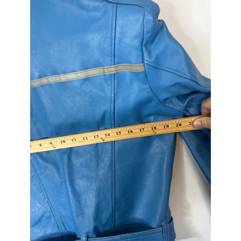 Shields Sportswear Vintage 70s Blue Leather Motorcycle Jacket Mens 36 Biker Moto